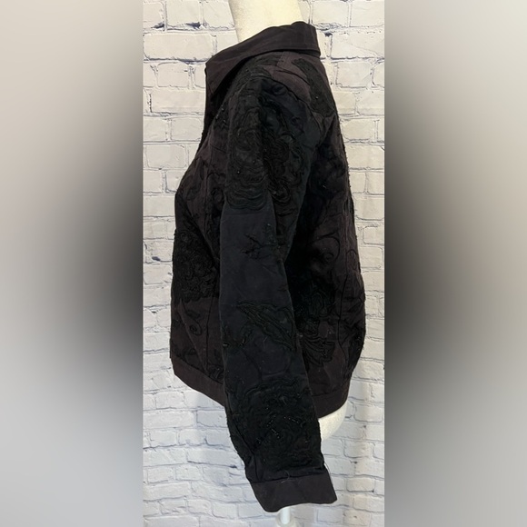 Laura Ashley Black Jean Denim Beaded Embroidered Jacket Cotton Size PM - Picture 3 of 8